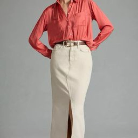 Anthropologie Orange Pink Long Sleeve Button Down Shirt - Picture 2 of 9